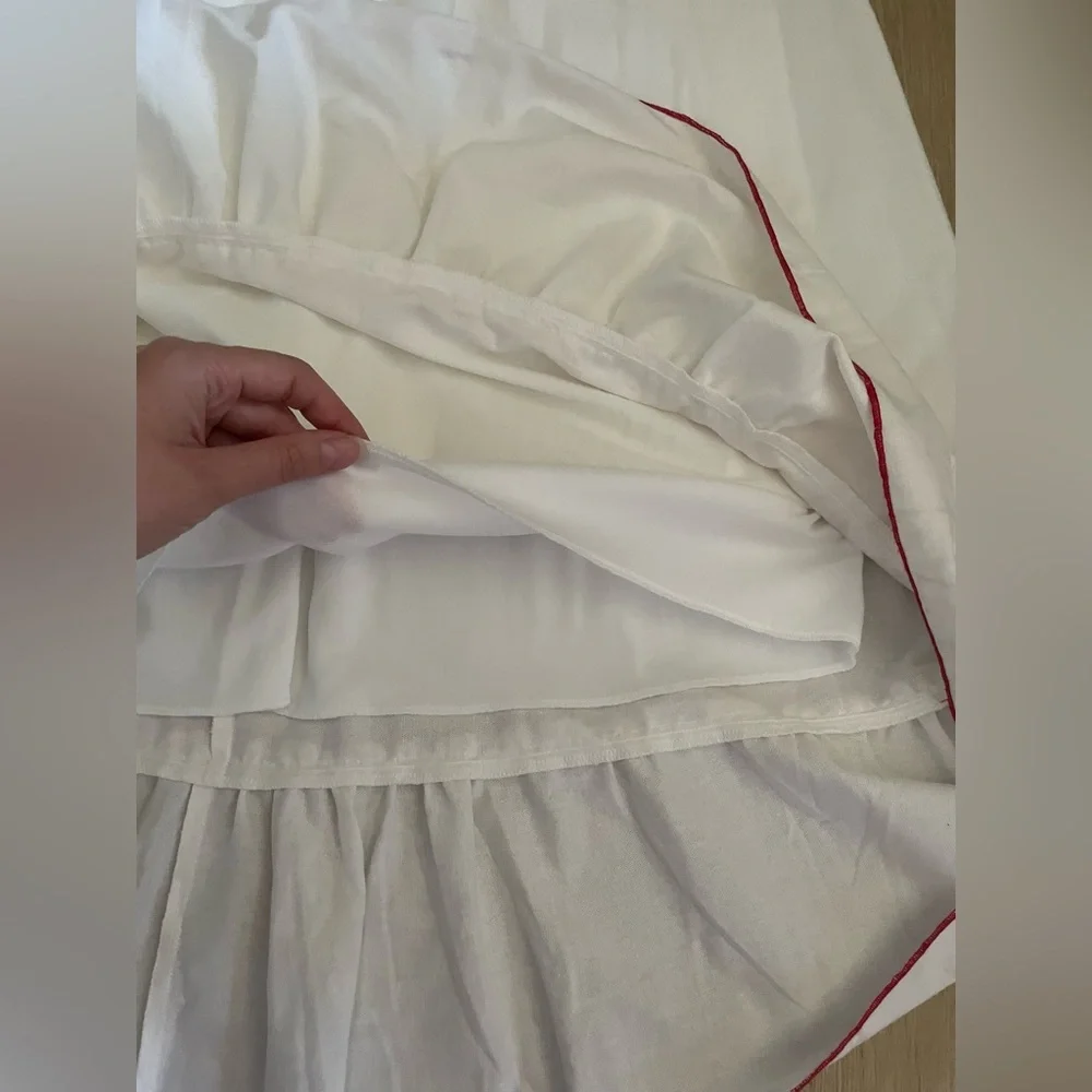 Embroidered Linen Midi Dress M Red White Countryside Cottage Classic Feminine - Picture 13 of 17